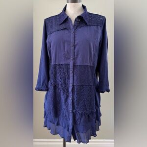 April Cornell Cotton Lace Button Front Tunic Large